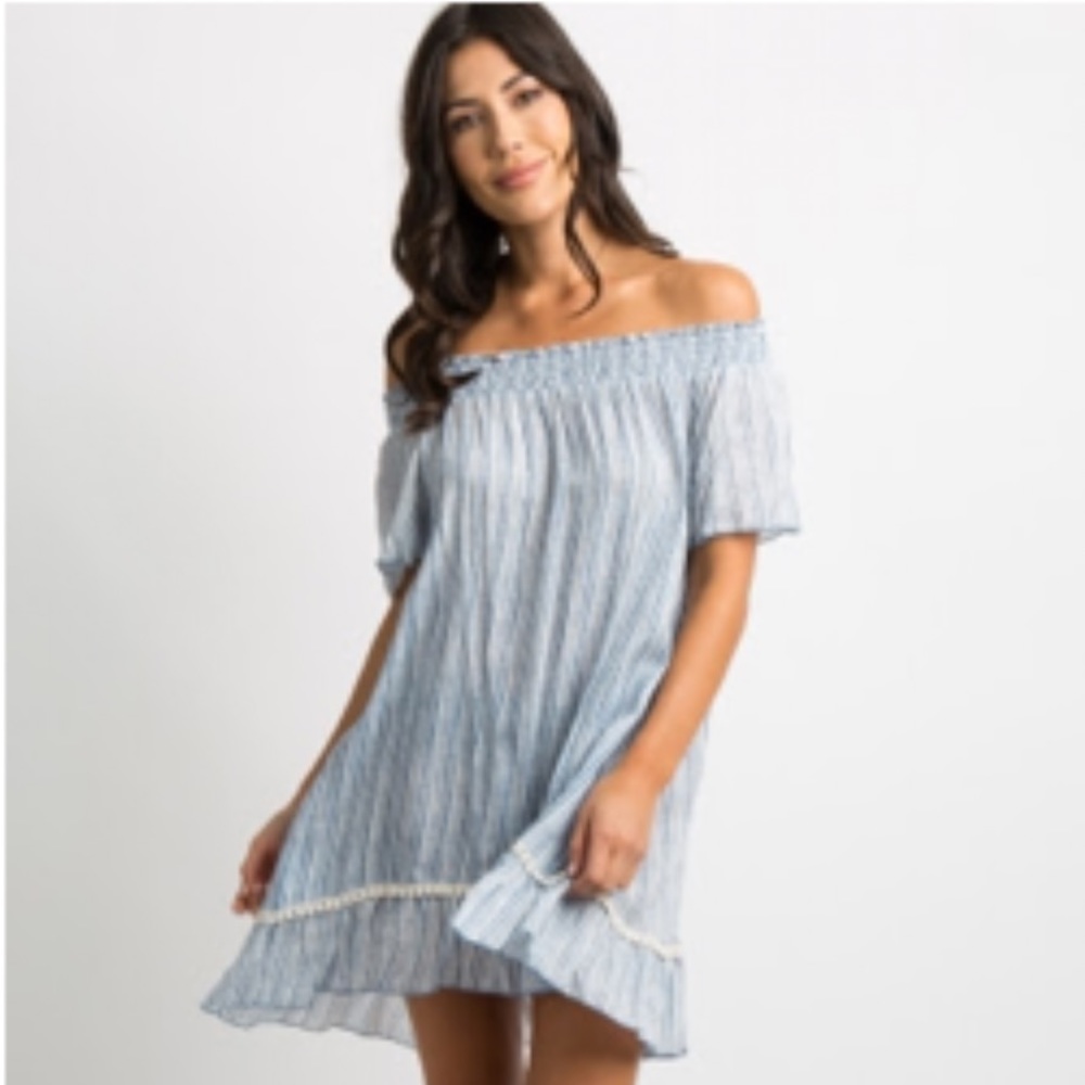 Blue Striped Off The Shoulder Dress | NWOT